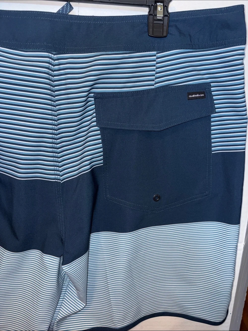 Quiksilver Men’s Navy and Light Blue Striped Boardshorts